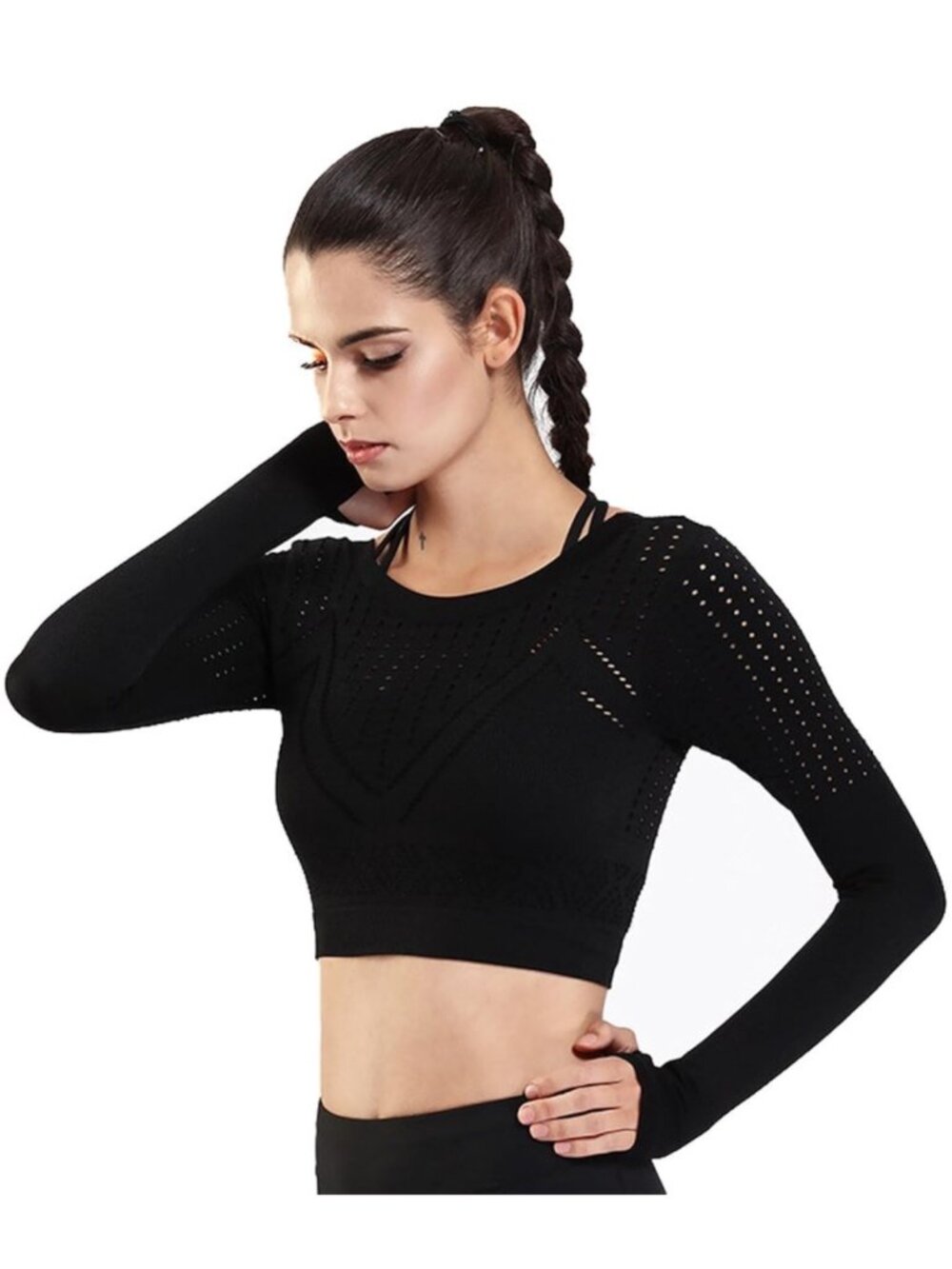 Long Sleeve Black Crop Athletic Top sz Medium
